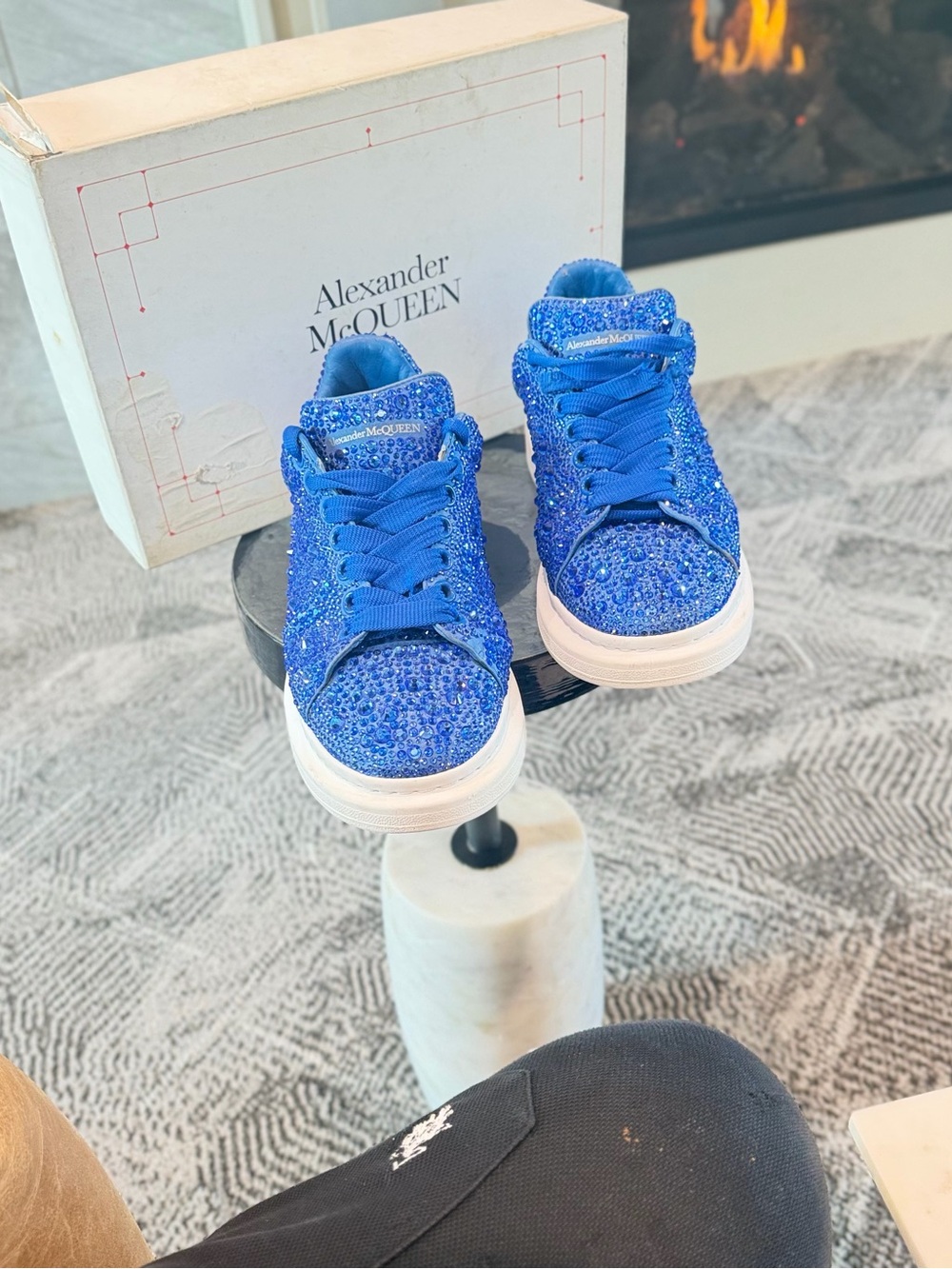 Alexander McQueen Men’s  Royal Blue Crystal-Studded Sneakers